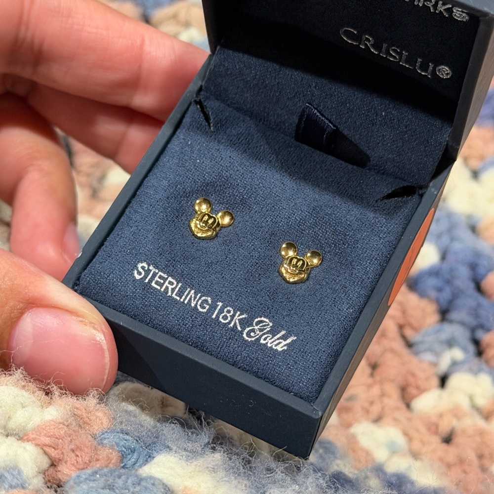 Crislu Gold Mickey Mouse Stud Earrings